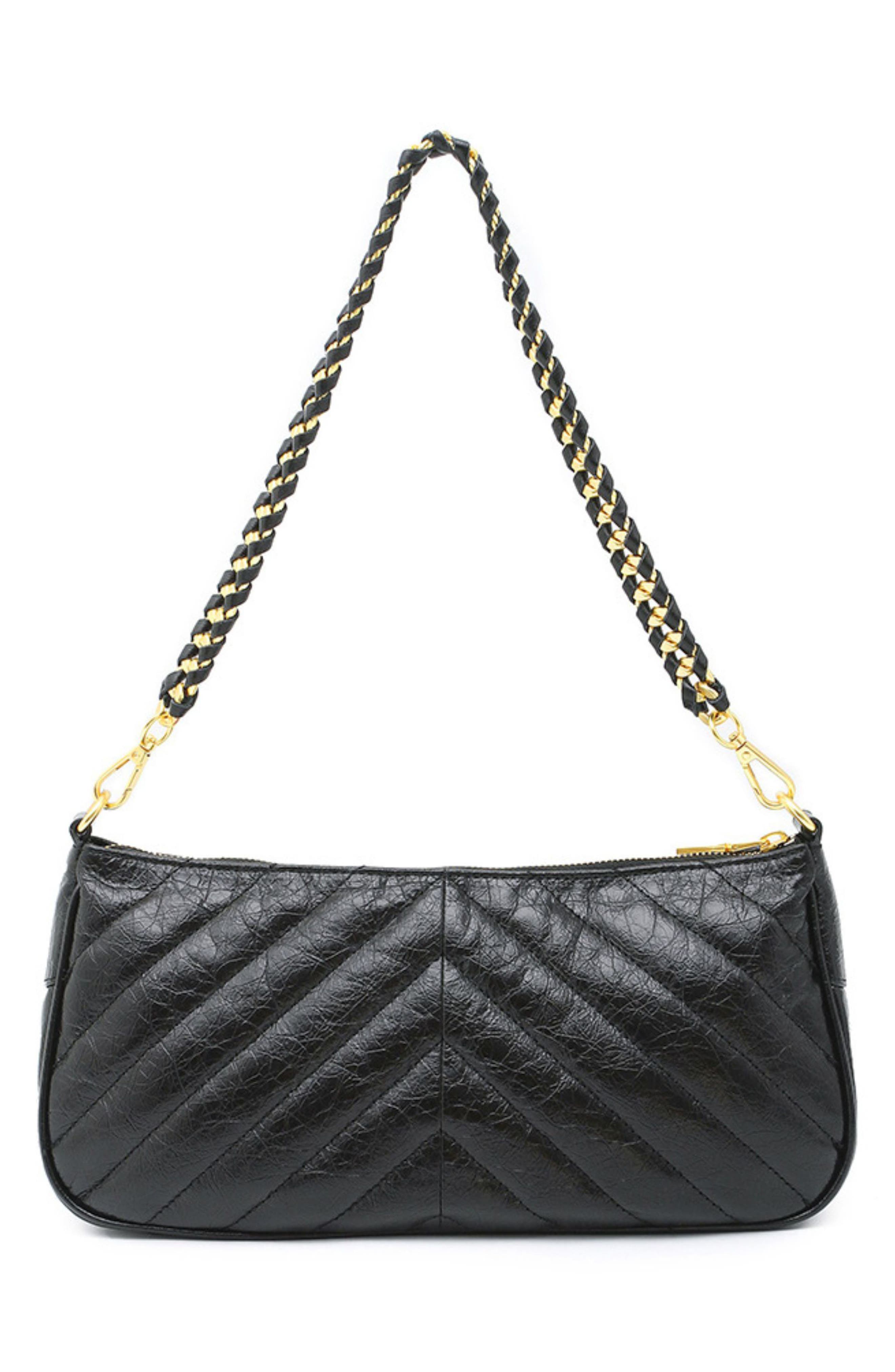 Enchanted Crinkled Leather Baguette Bag, Alternate, color, BLACK CRINKLE
