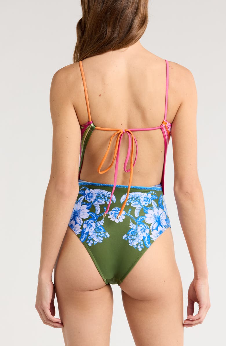 FARM Rio Floral Elegance Mixed Scarves Cutout One-Piece Swimsuit, Alternate, color, 