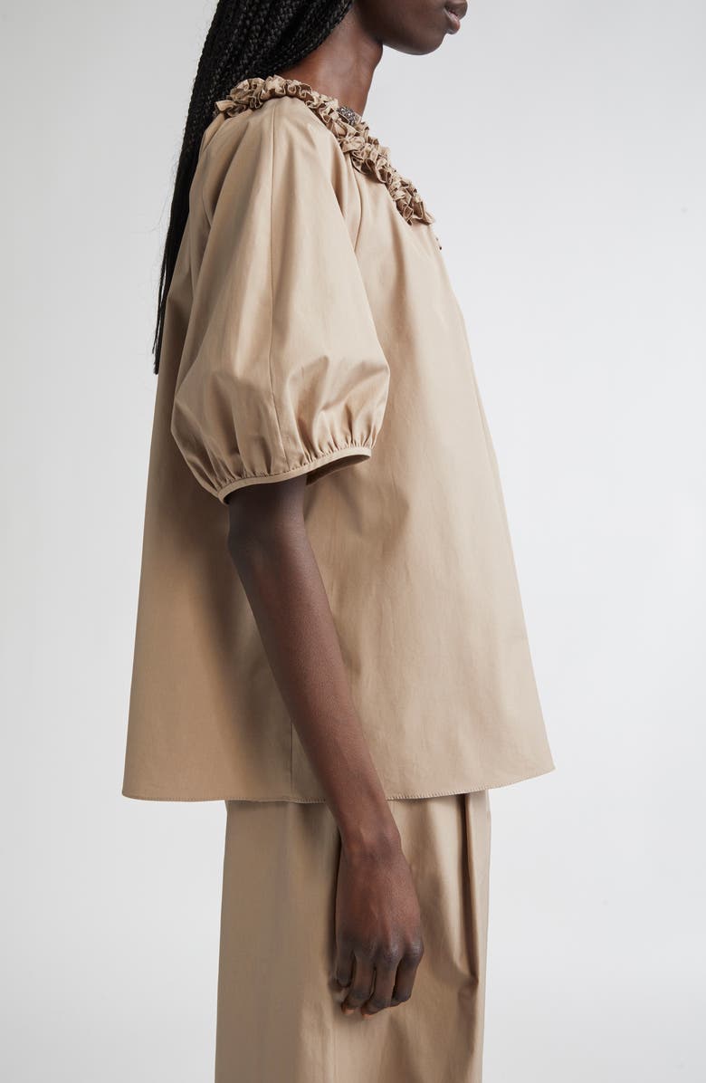 Max Mara Oriana Ruffle Neck Cotton Top, Alternate, color, Turtledove