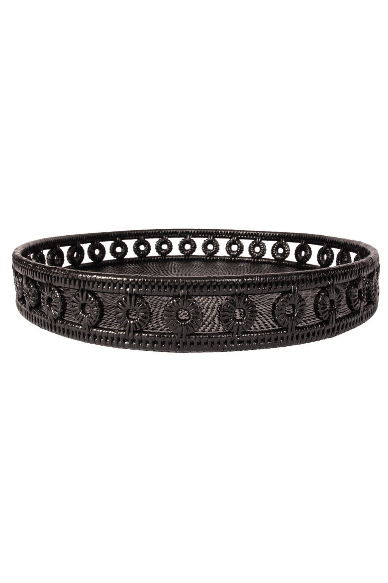 Artifacts Rattan Inna Design Round Tray With Glass Insert, Alternate, color, Tudor Black