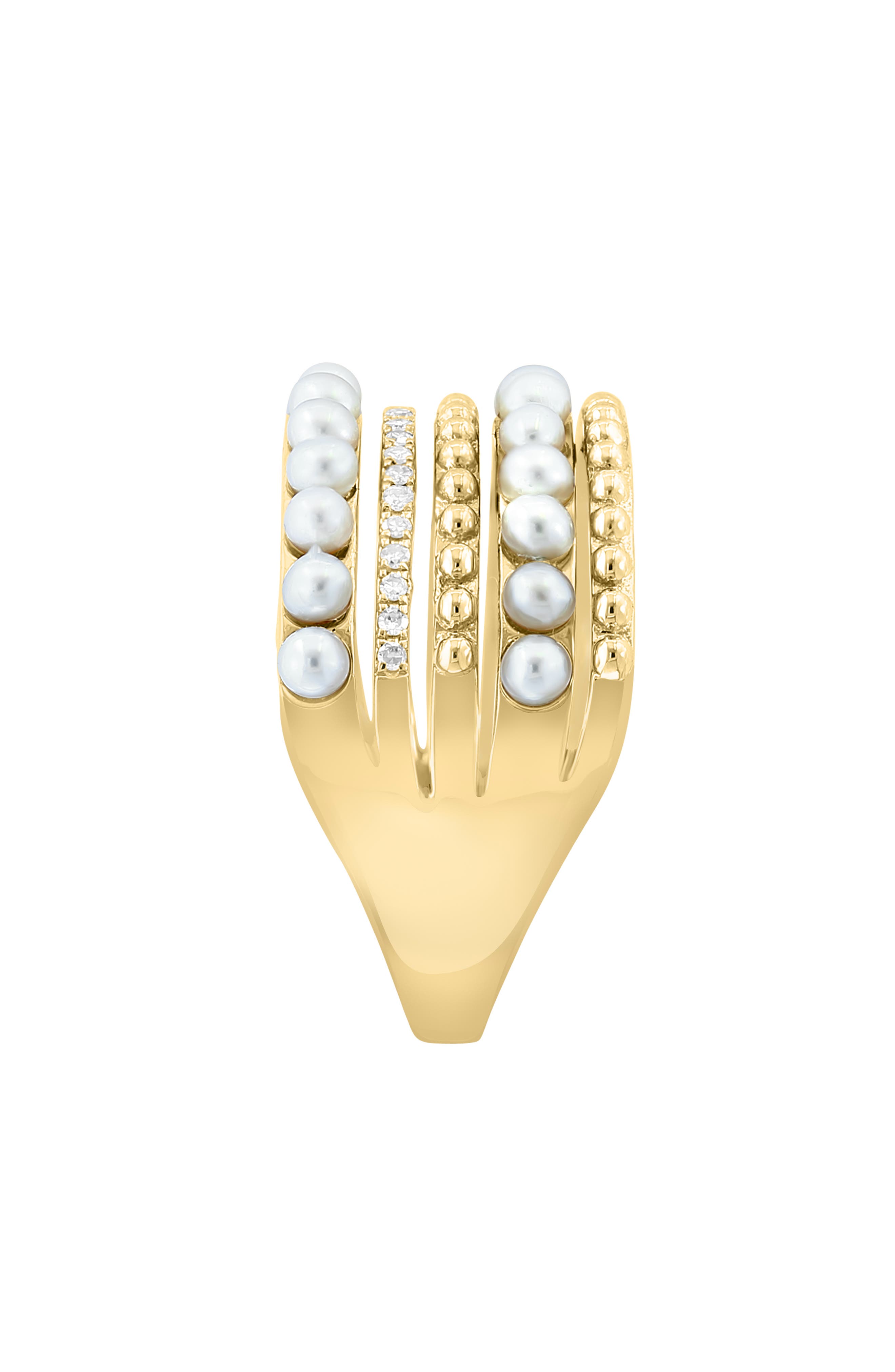 EFFY 14K Gold Diamond & Freshwater Pearl Faux Stack Ring | Nordstromrack