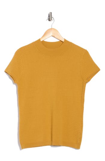 T Tahari Mock Neck Short Sleeve Knit Sweater In Yellow