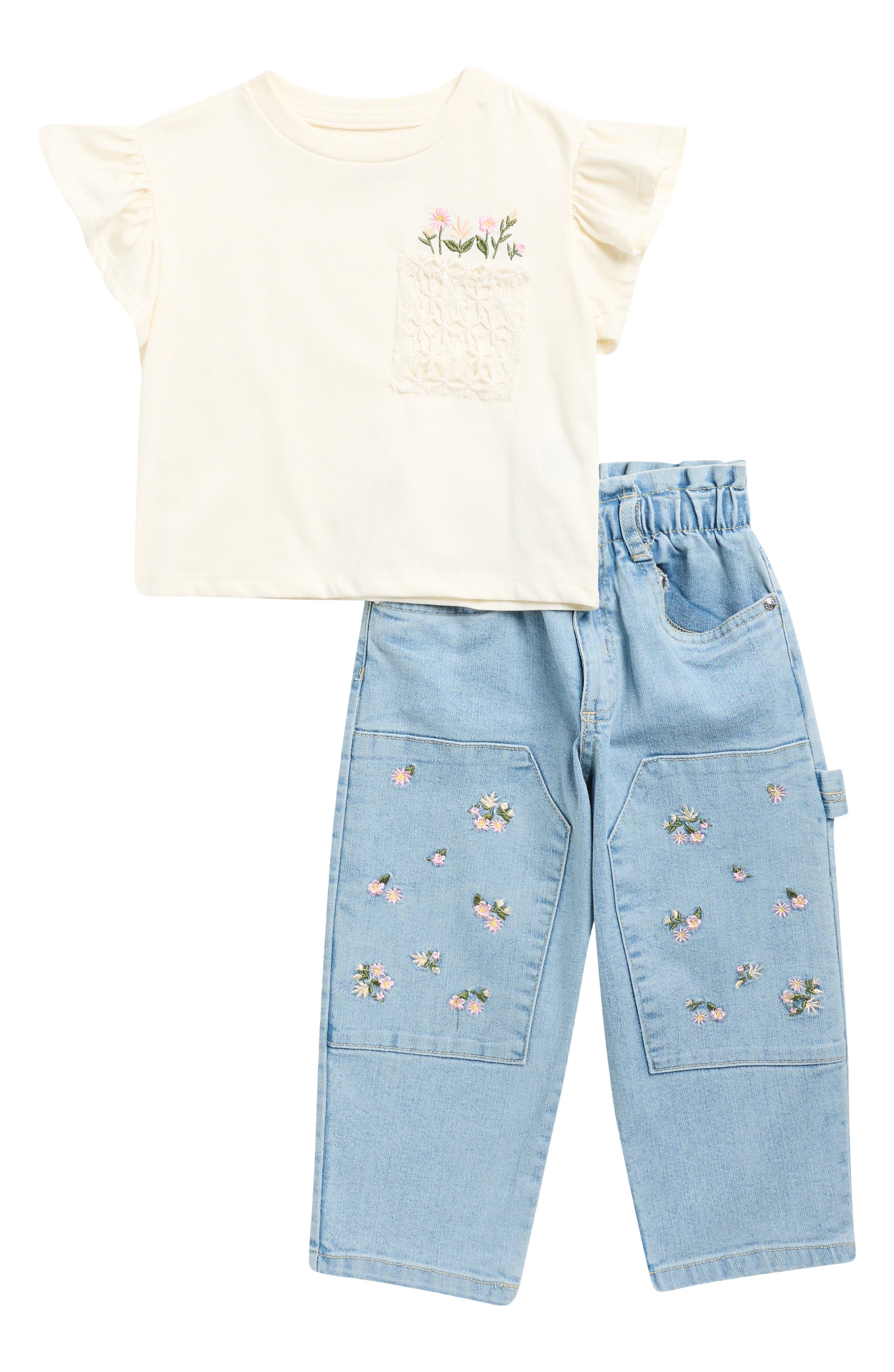 Jessica Simpson Kids' Embroidered Flower Pocket T-Shirt & Jeans