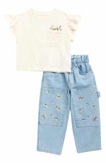 Jessica Simpson Kids' Embroidered Flower Pocket T-Shirt & Jeans