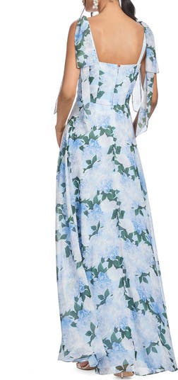 Pearl Floral Chiffon Maxi Cocktail Dress