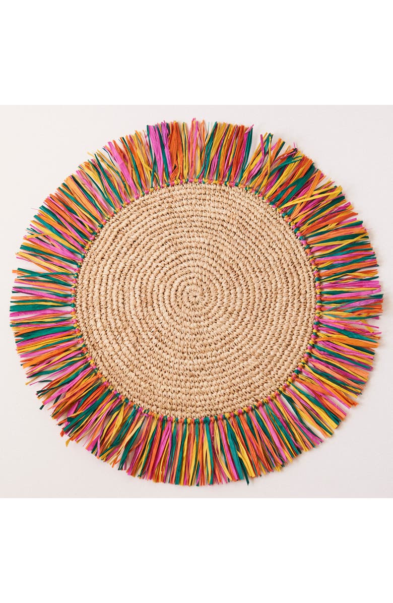 Kubo Pahiyas Woven Raffia Fringe Placemats Multi Rainbow - Set of 2, Main, color, Natural