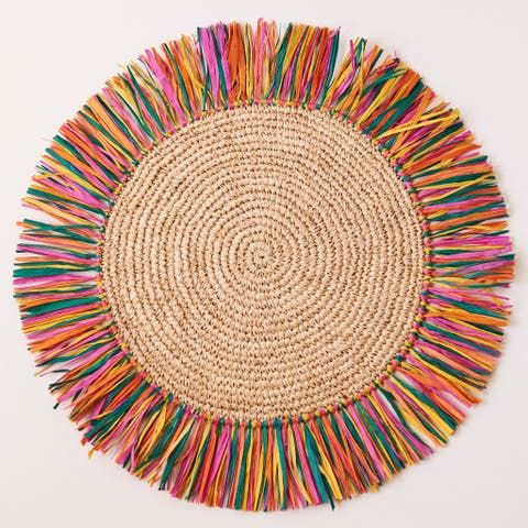 Pahiyas Woven Raffia Fringe Placemats Multi Rainbow - Set of 2