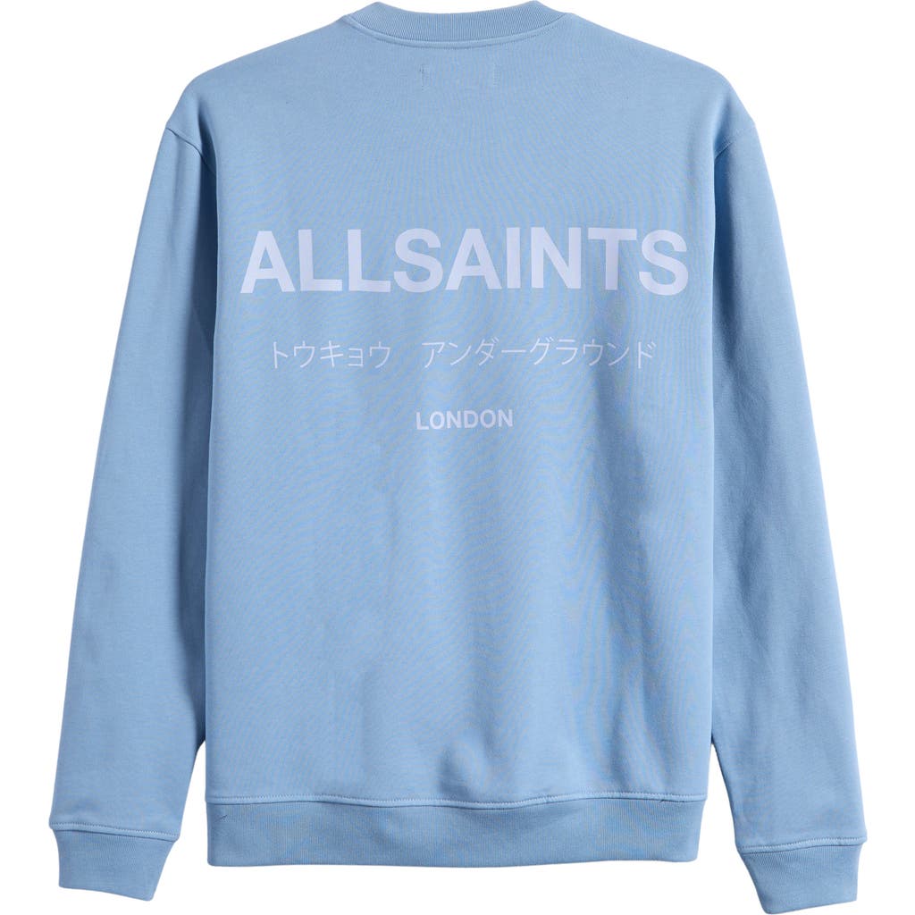 Shop Allsaints Underground Logo Organic Cotton Graphic Sweatshirt In Bondi Blue