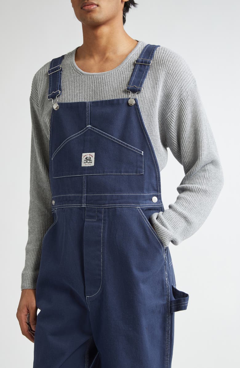 Bode Knolly Brook Cotton Twill Overalls, Alternate, color, Dark Navy