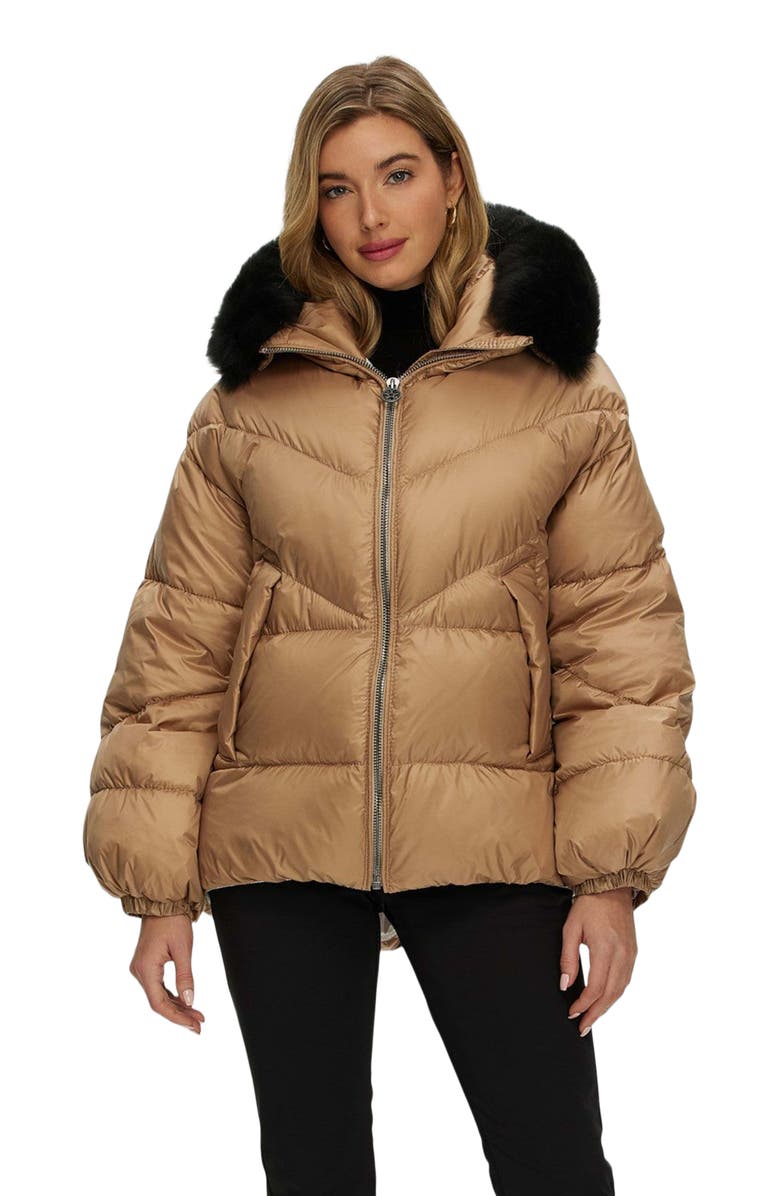 GORSKI Apres-Ski High-Low Jacket With Toscana Detachable Trim, Main, color, Camel/Black