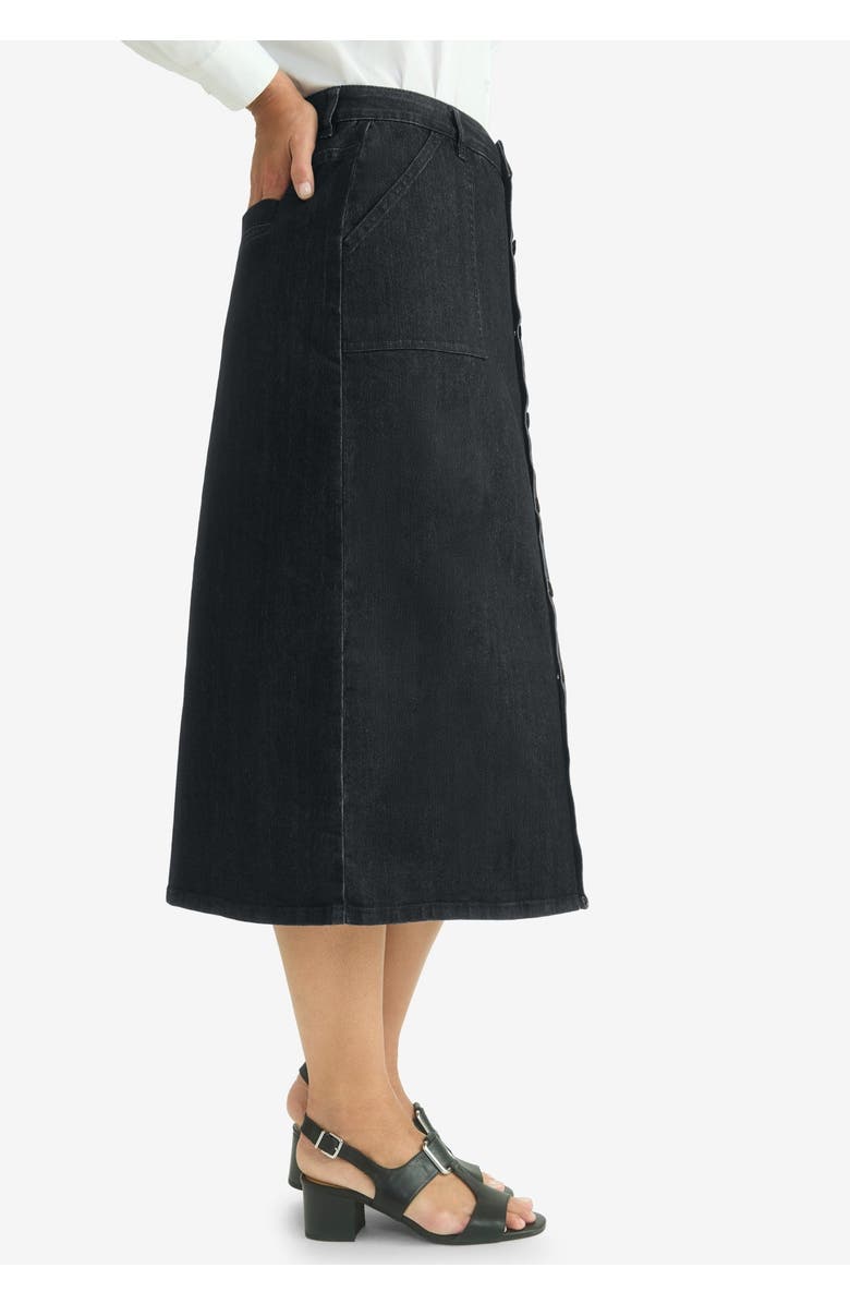 Jessica London True Fit Button-Front Midi Skirt, Alternate, color, 