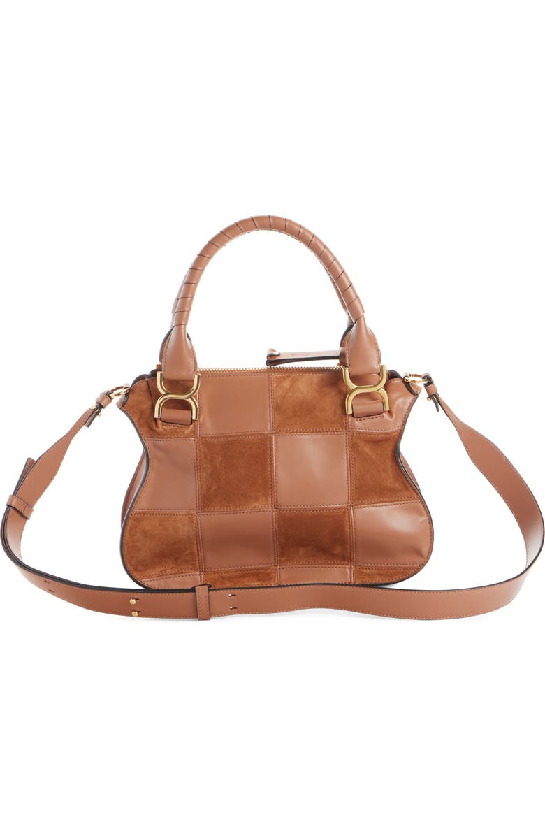 Chloé Marcie Leather & Suede Patchwork Satchel, Alternate, color, Dusty Tan