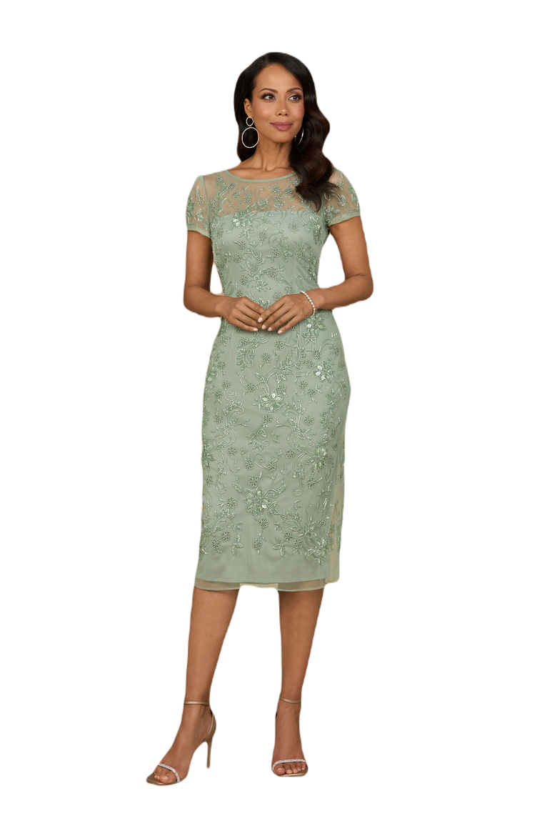 Beaded Midi Dress with Cap Sleeves, Main, color, Mint