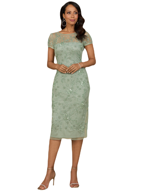 Beaded Midi Dress with Cap Sleeves