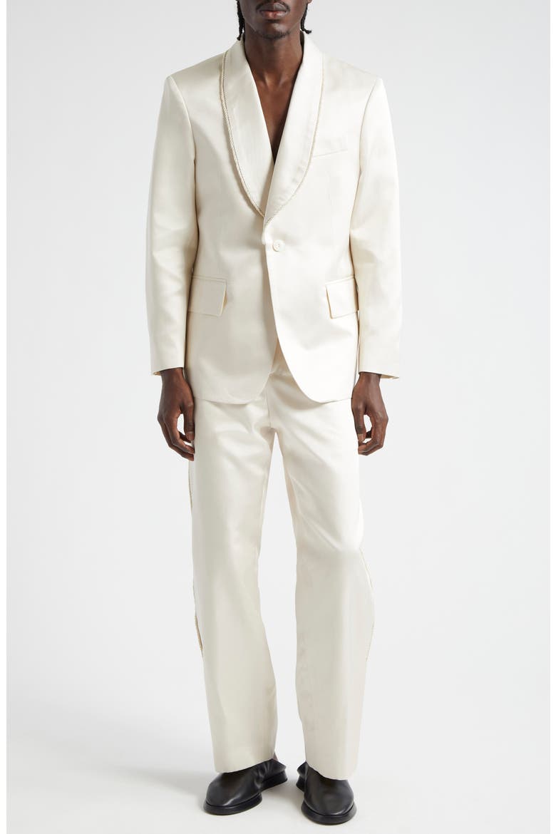 Shawl Collar Silk Twill Tuxedo Jacket, Alternate, color, ECRU
