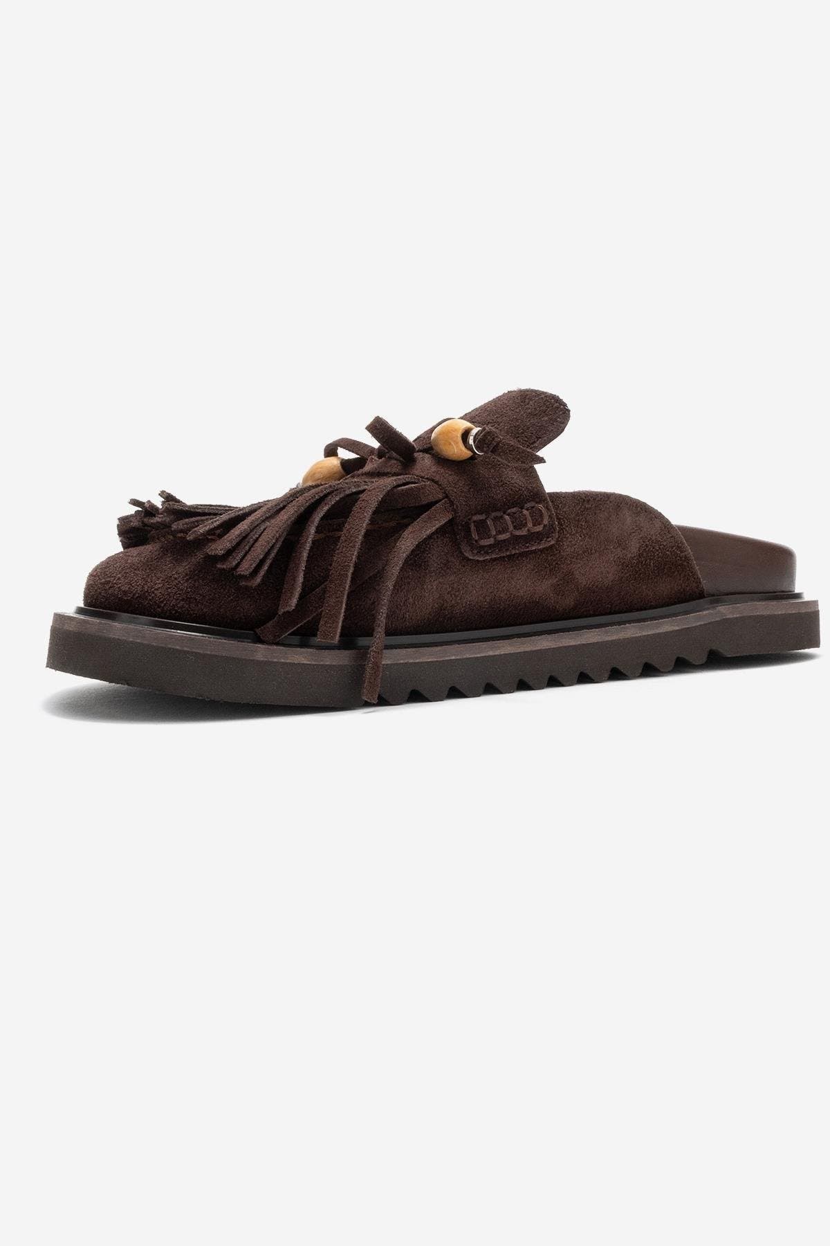 Carol Tassel Leather Mule, Alternate, color, Brown Suede Leather