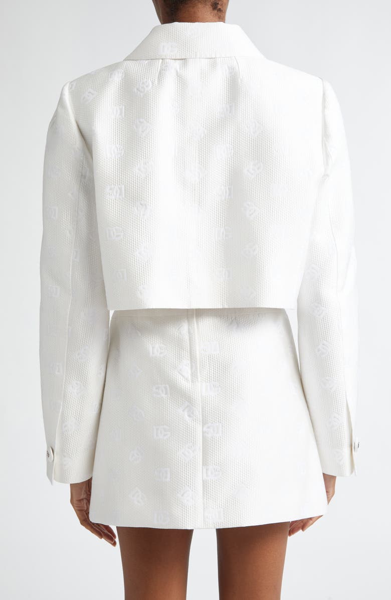 Dolce&Gabbana DG Logo Quilted Jacquard Crop Jacket, Alternate, color, White