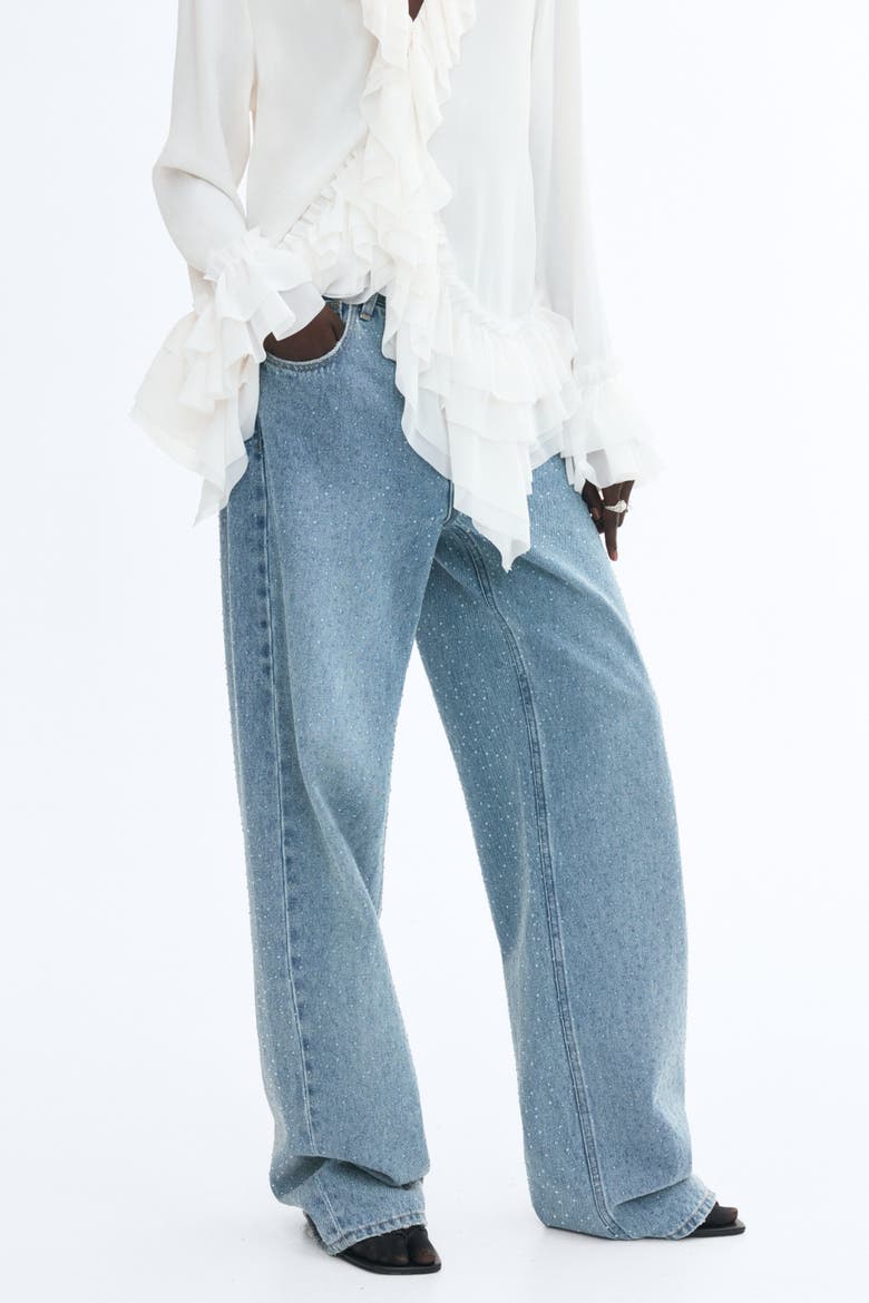 Rhinestone-Detail High-Waist Jeans, Alternate, color, Light denim blue