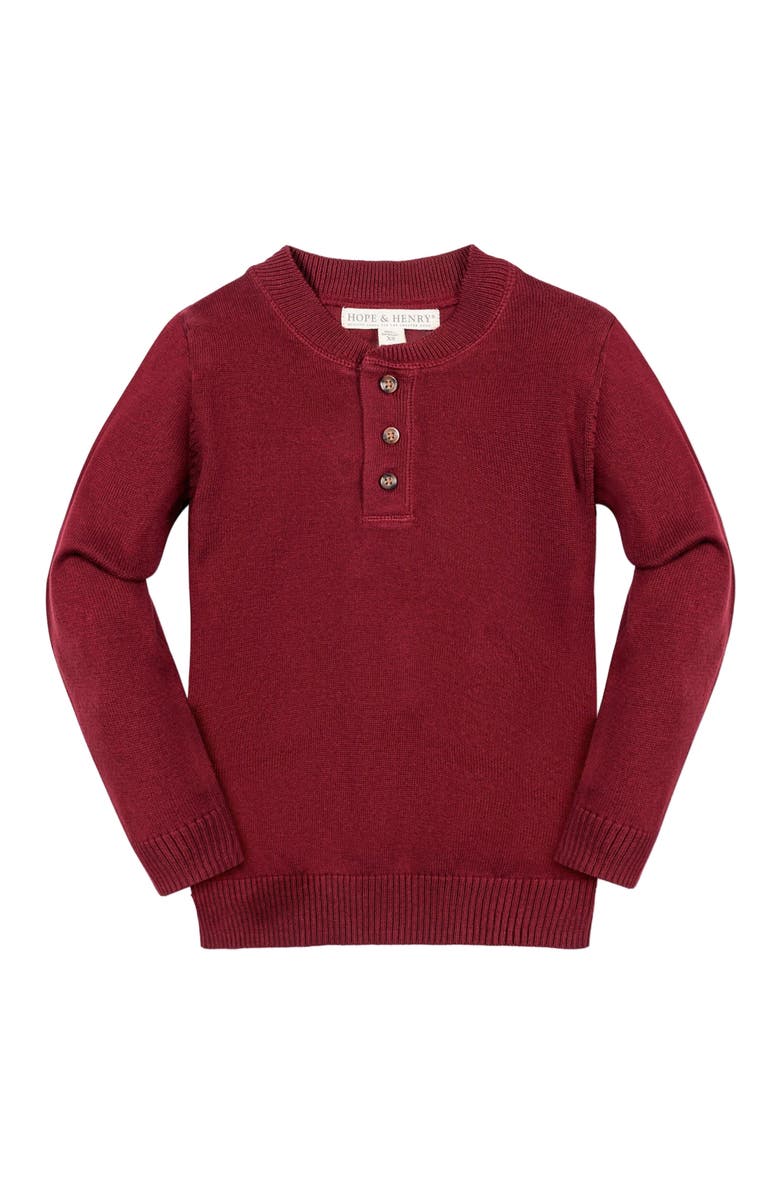 Hope & Henry Baby Boys' Organic Sweater Henley with Elbow Patches, Infant, Main, color, Oxblood