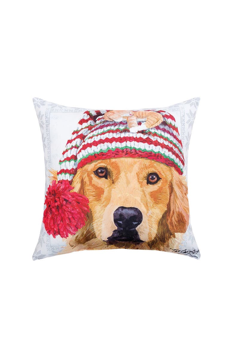 C&F Home Winter Hat Golden Indoor/Outdoor Christmas Holiday Throw Pillow, 18" x 18", Main, color, White