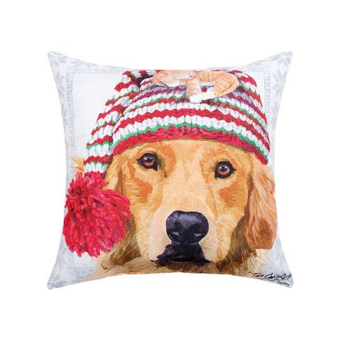 Winter Hat Golden Indoor/Outdoor Christmas Holiday Throw Pillow, 18" x 18"