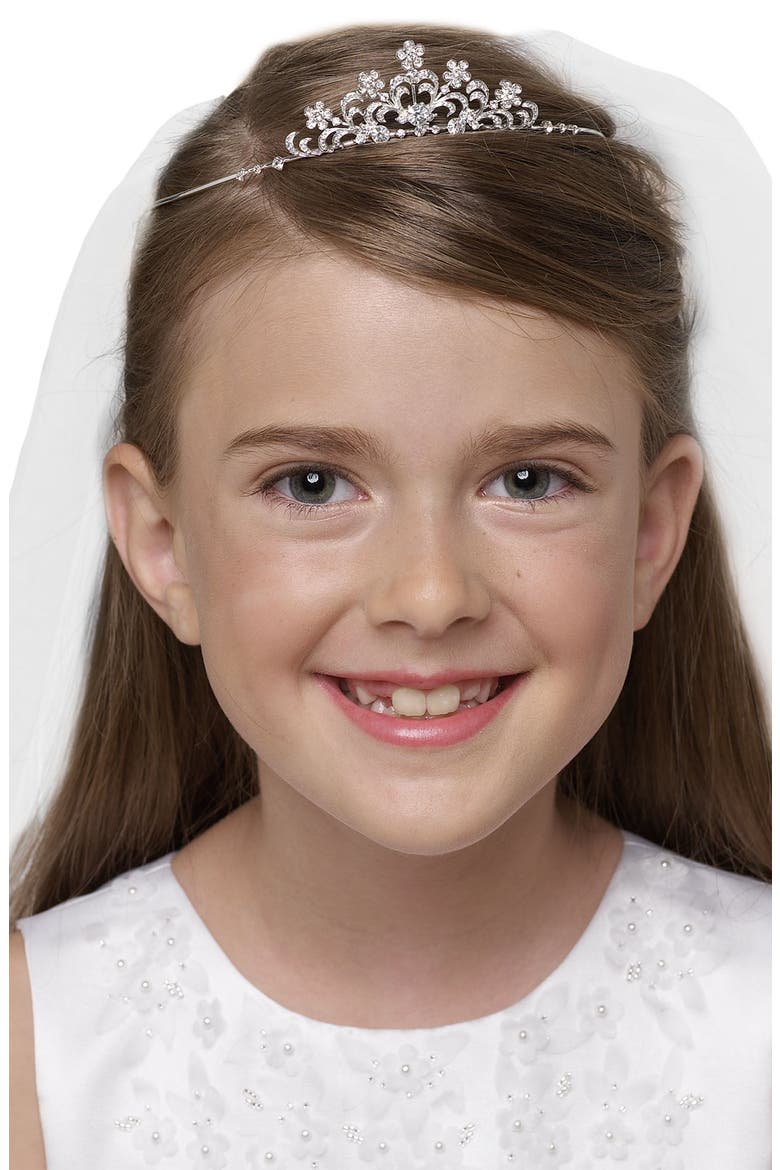 Tiara with Veil, Main, color, NEW WHITE
