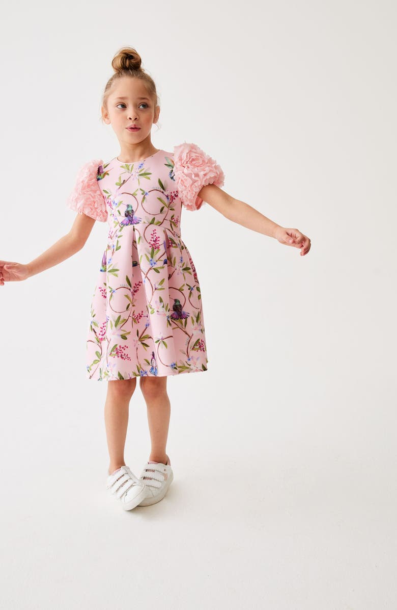 Baker by Ted Baker Kids' 3D Floral Sleeve Scuba Dress, Alternate, color, Pink