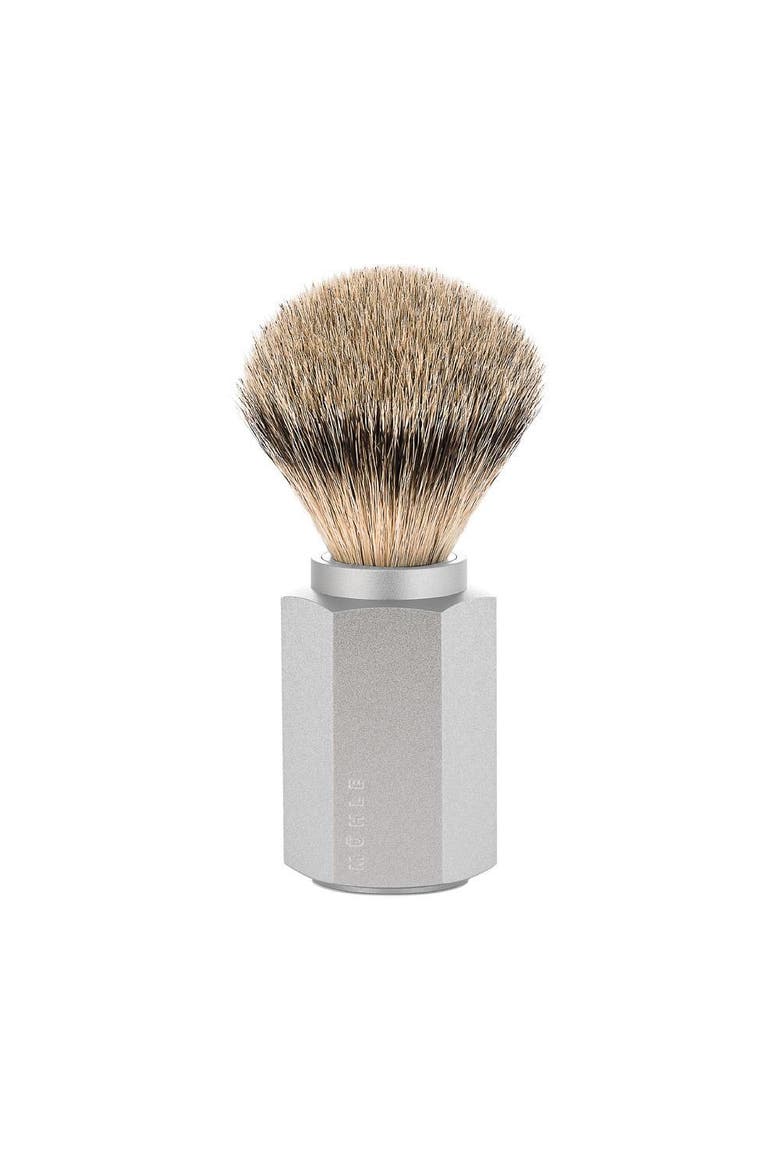 Hexagon Silver Handle Silvertip Badger Shaving Brush, Main, color, Silver