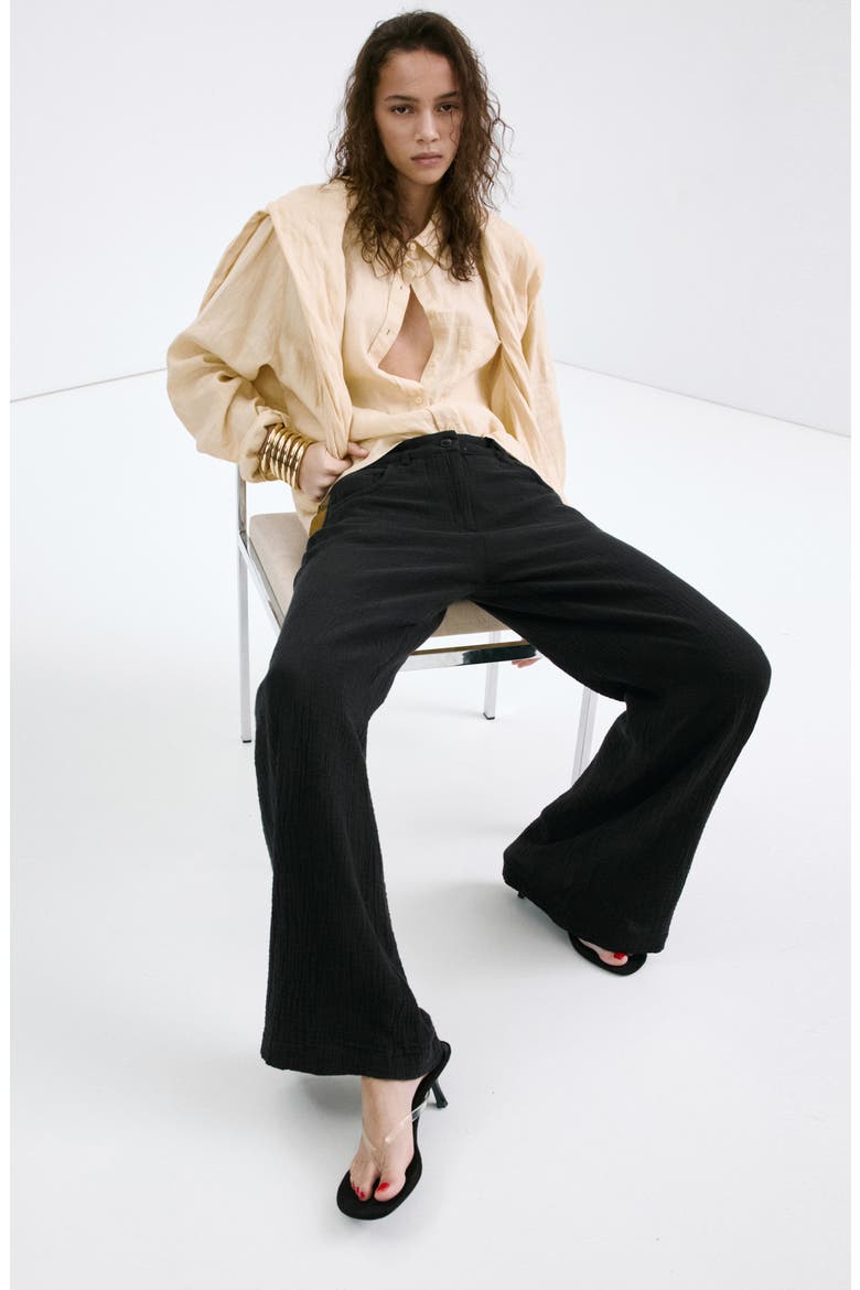 Cotton Double Gauze Straight Leg Pants, Alternate, color, BLACK