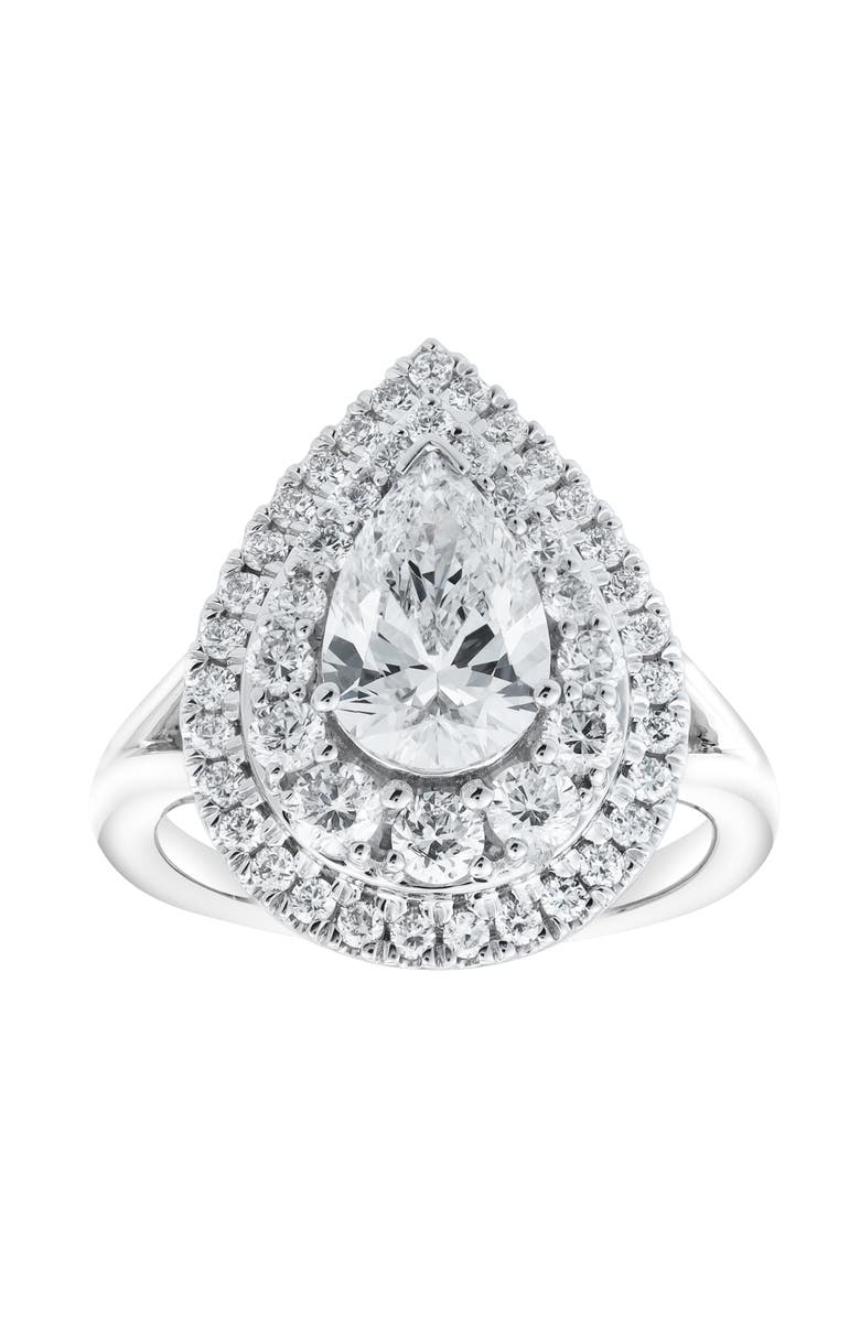 LuvMyJewelry Anisa 14K White Gold Pear Lab Grown Diamond Halo Engagement Ring - 2.5 Ct, Main, color, 14K White Gold