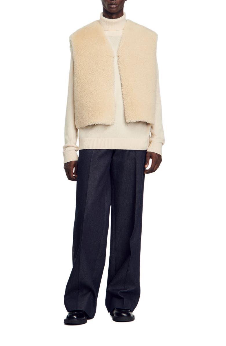 SANDRO Sleeveless shearling cardigan, Alternate, color,