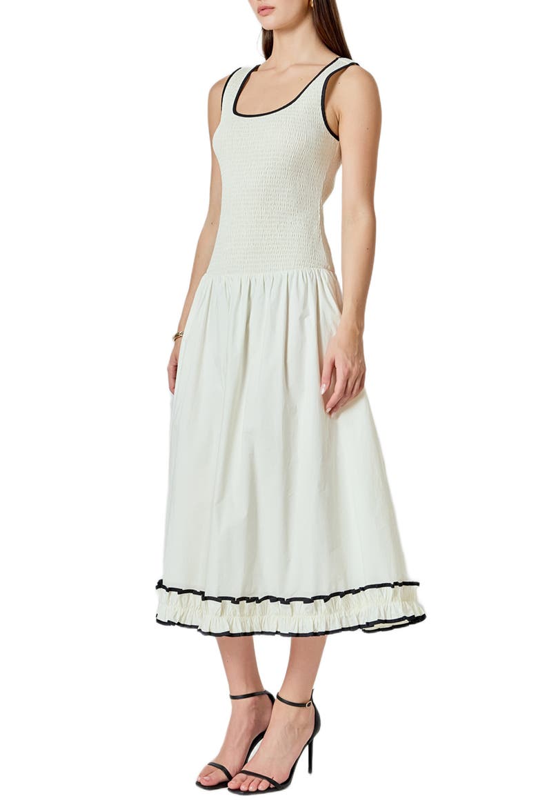 Smocked Drop Waist Midi Dress, Alternate, color, IVORY