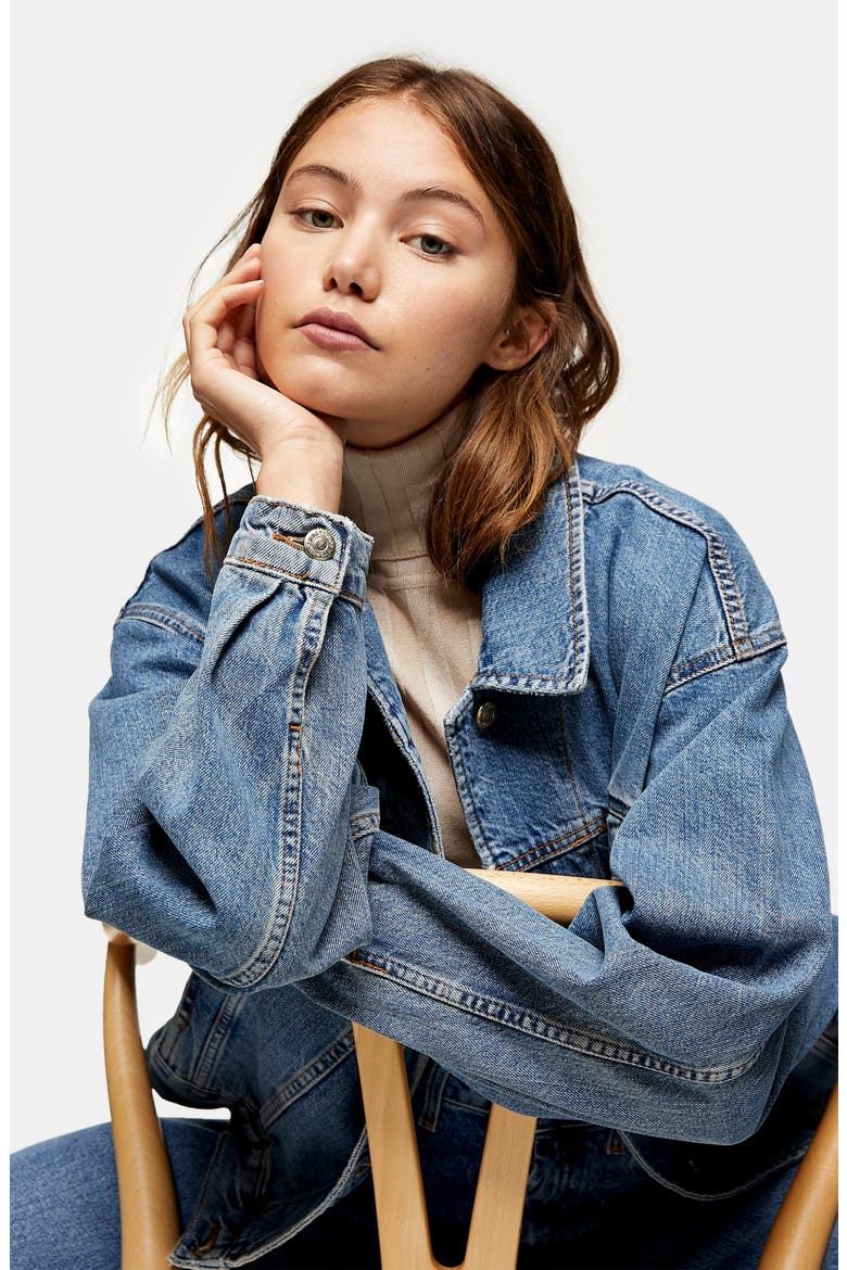 Oversize Denim Jacket, Alternate, color, MID DENIM