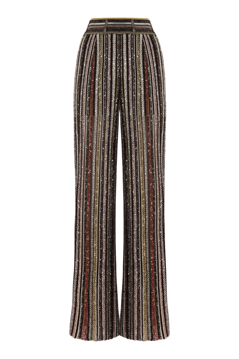 Long Pants In Herringbone Stripe Knit, Alternate, color, Multicoloured Brown