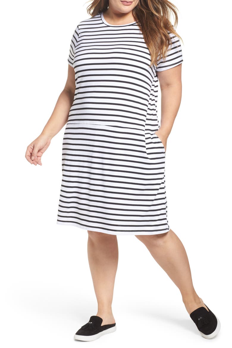 Knit Shift Dress, Main, color, WHITE- BLACK STRIPE