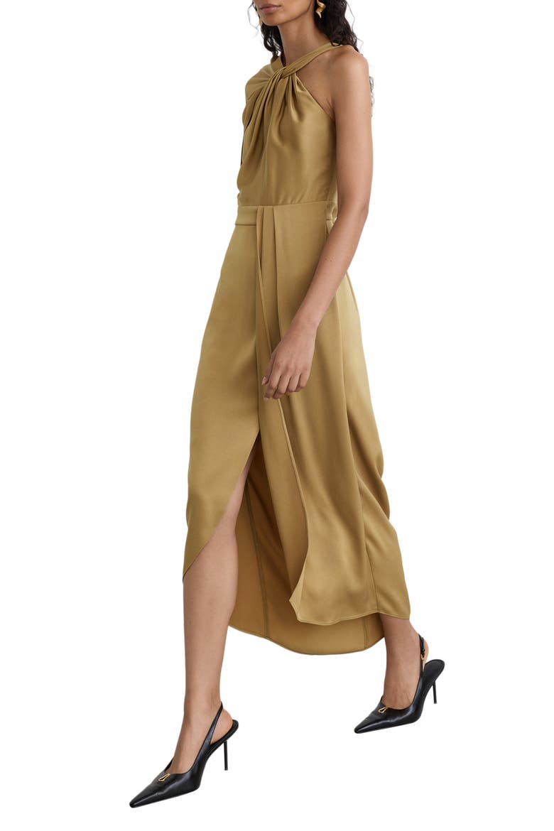 Clodagh One-Shoulder Cape Midi Dress, Alternate, color, GOLD