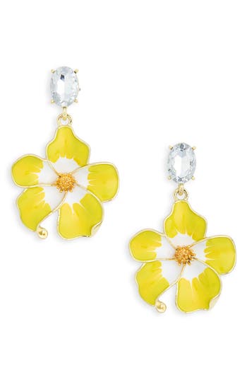 Eye Candy Los Angeles Gloria Cubic Zirconia & Enamel Floral Drop Earrings In Yellow/white