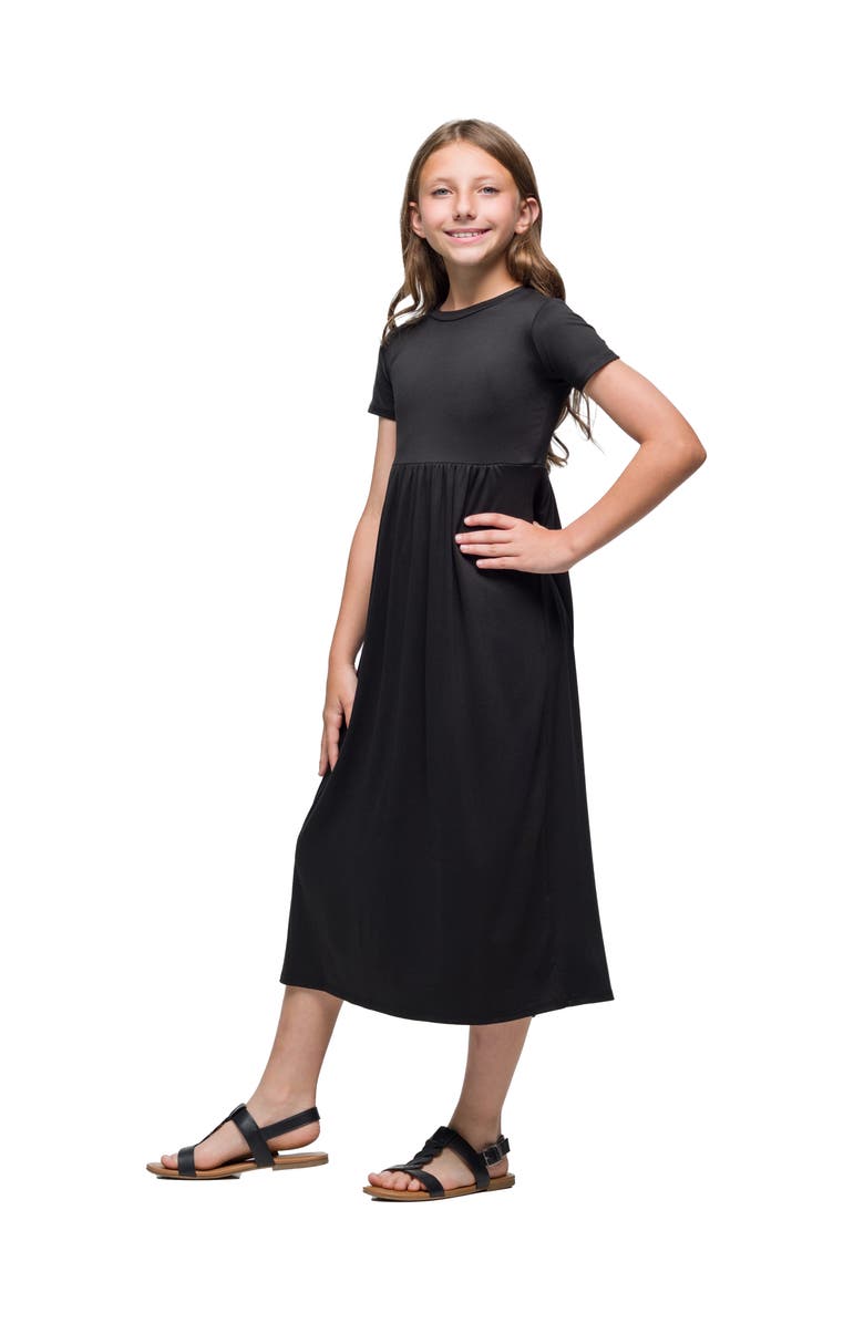 24sevenKid Short Sleeve Pleated Midi Dress, Alternate, color, Black