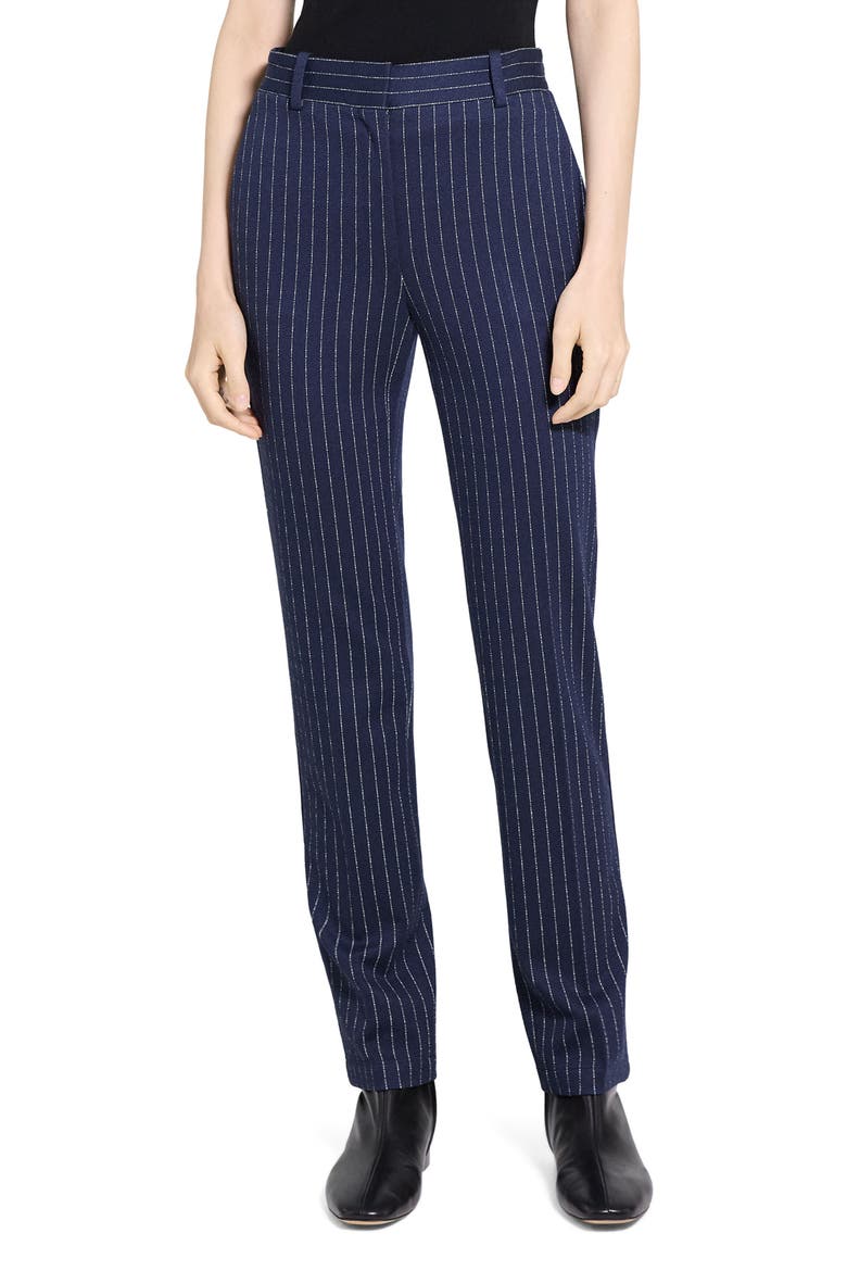 Pinstripe Slim Fit Pants, Main, color, NAVY MULTI