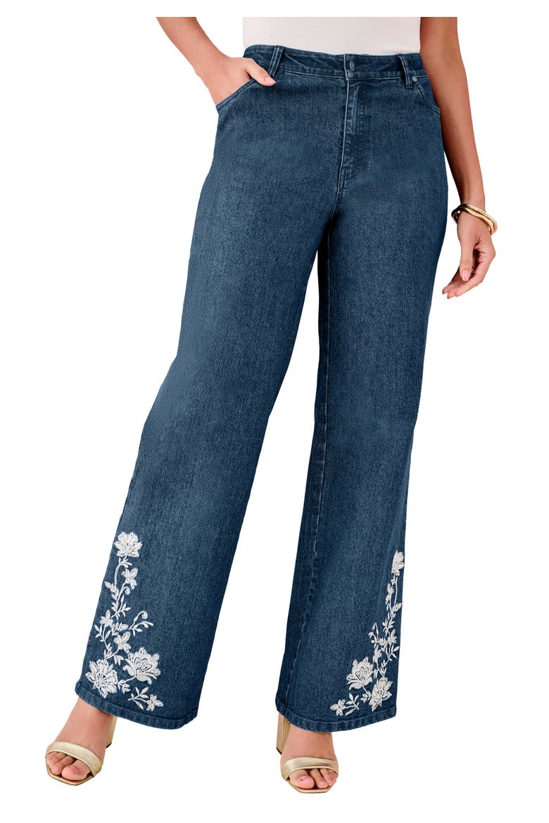Embellished Wide Leg Jeans, Main, color, Blue