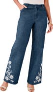 Roaman's Embellished Wide Leg Jeans