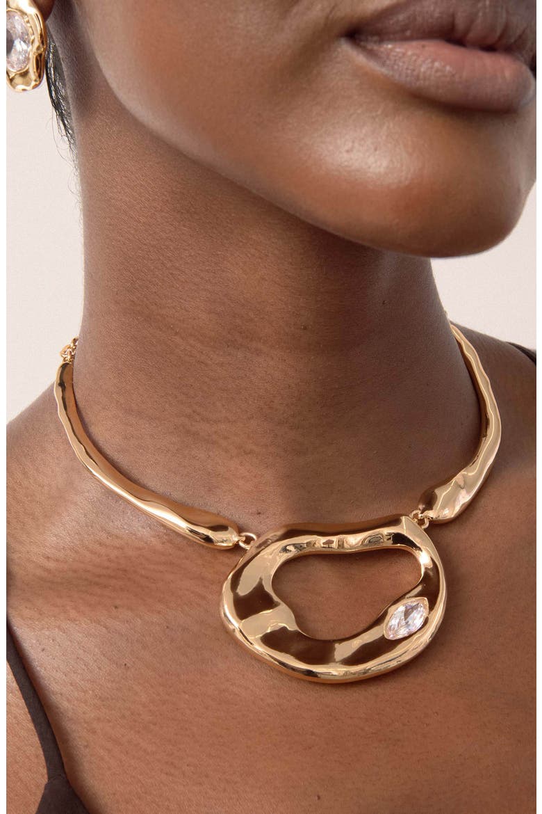 Molten Marquise Crystal Necklace, Alternate, color, GOLD