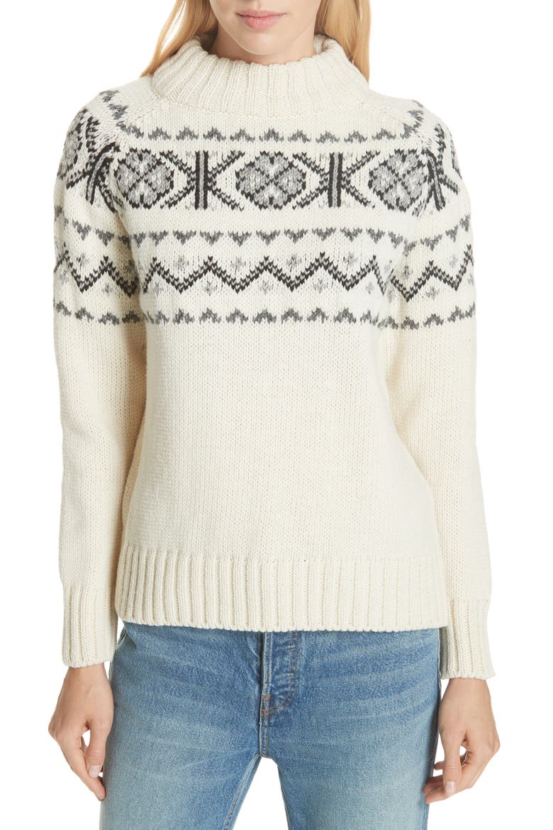 Malin Fair Isle Wool Sweater, Main, color, ECRU/ BLACK