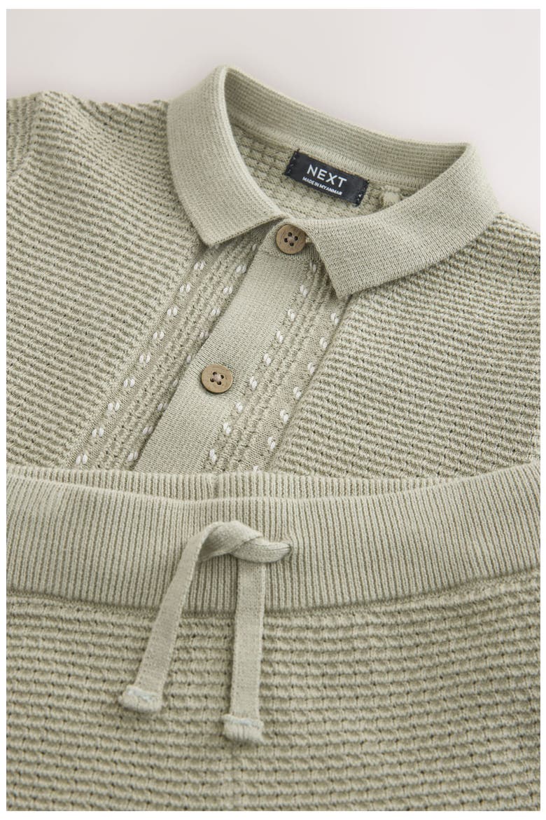 Kids' Cotton Knit Button-Up Shirt & Shorts Set, Alternate, color, GREEN