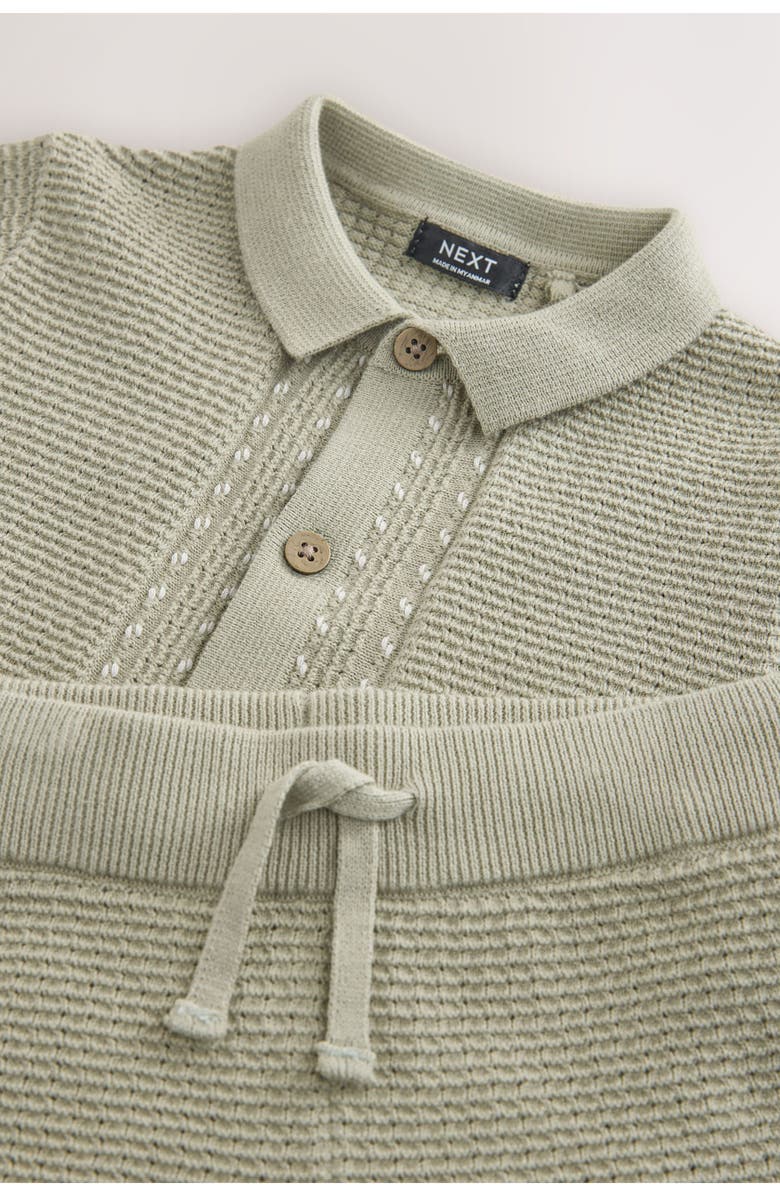 NEXT Kids' Cotton Knit Button-Up Shirt & Shorts Set, Alternate, color, Green