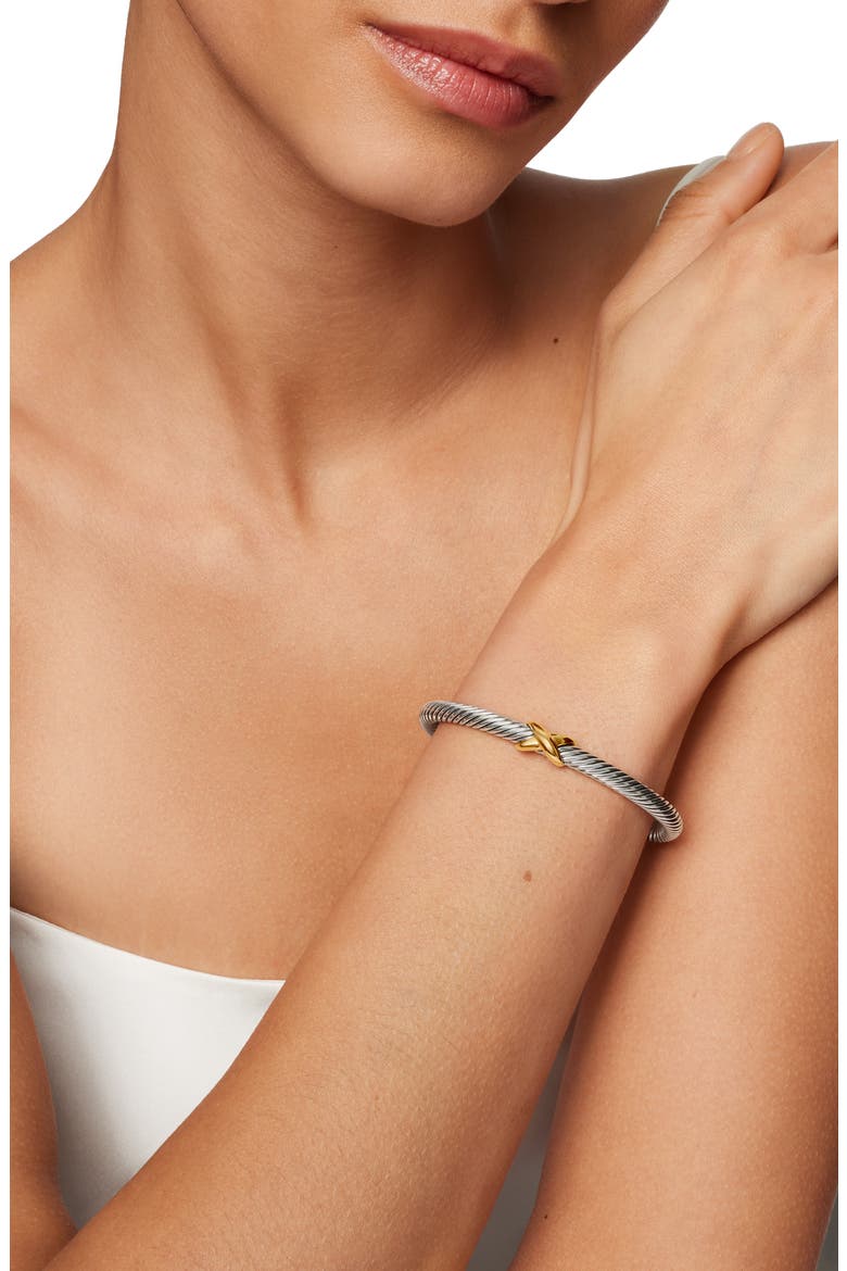 X Classic Cable Station Bracelet in Sterling Silver with 14K Gold, 5mm, Alternate, color, SILVER