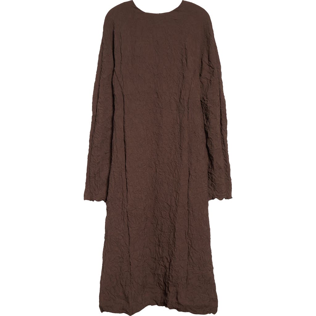 Teurn Studios Long Sleeve Crinkle Midi Dress In Brown