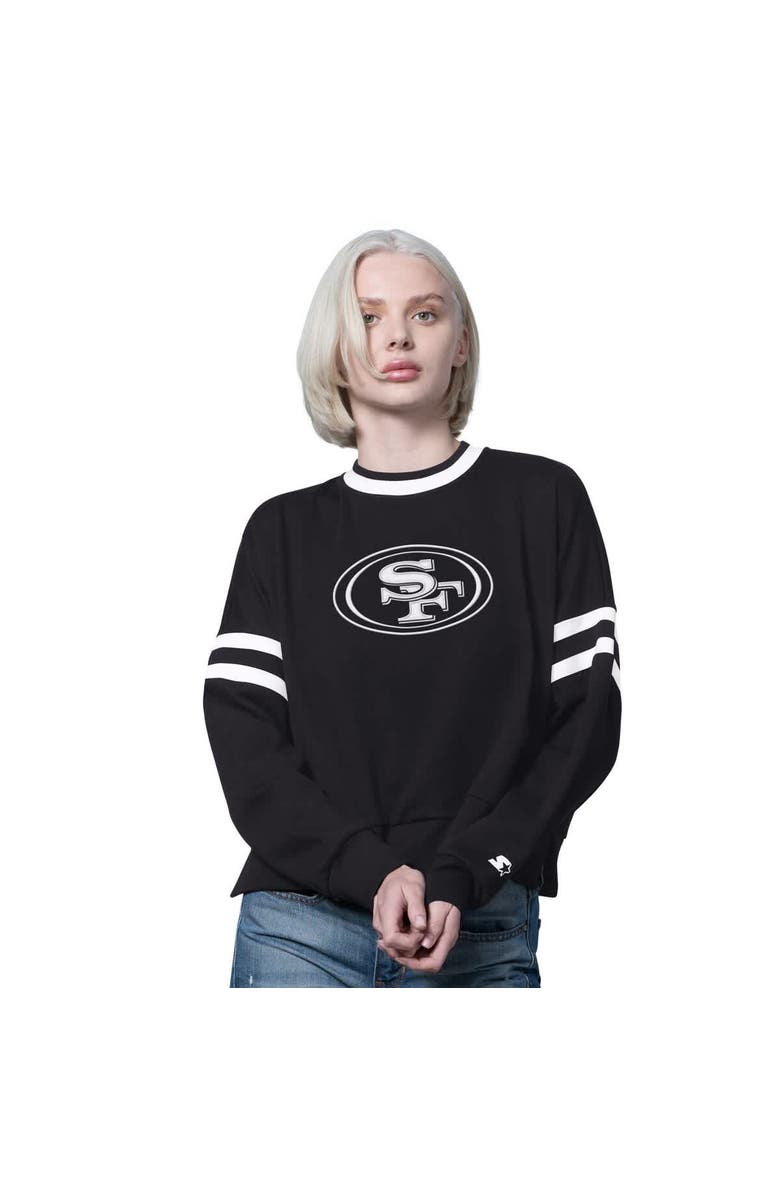 STARTER Women's Starter  Black San Francisco 49ers Rally Drop Shoulder Cropped Sweatshirt, Main, color, Black