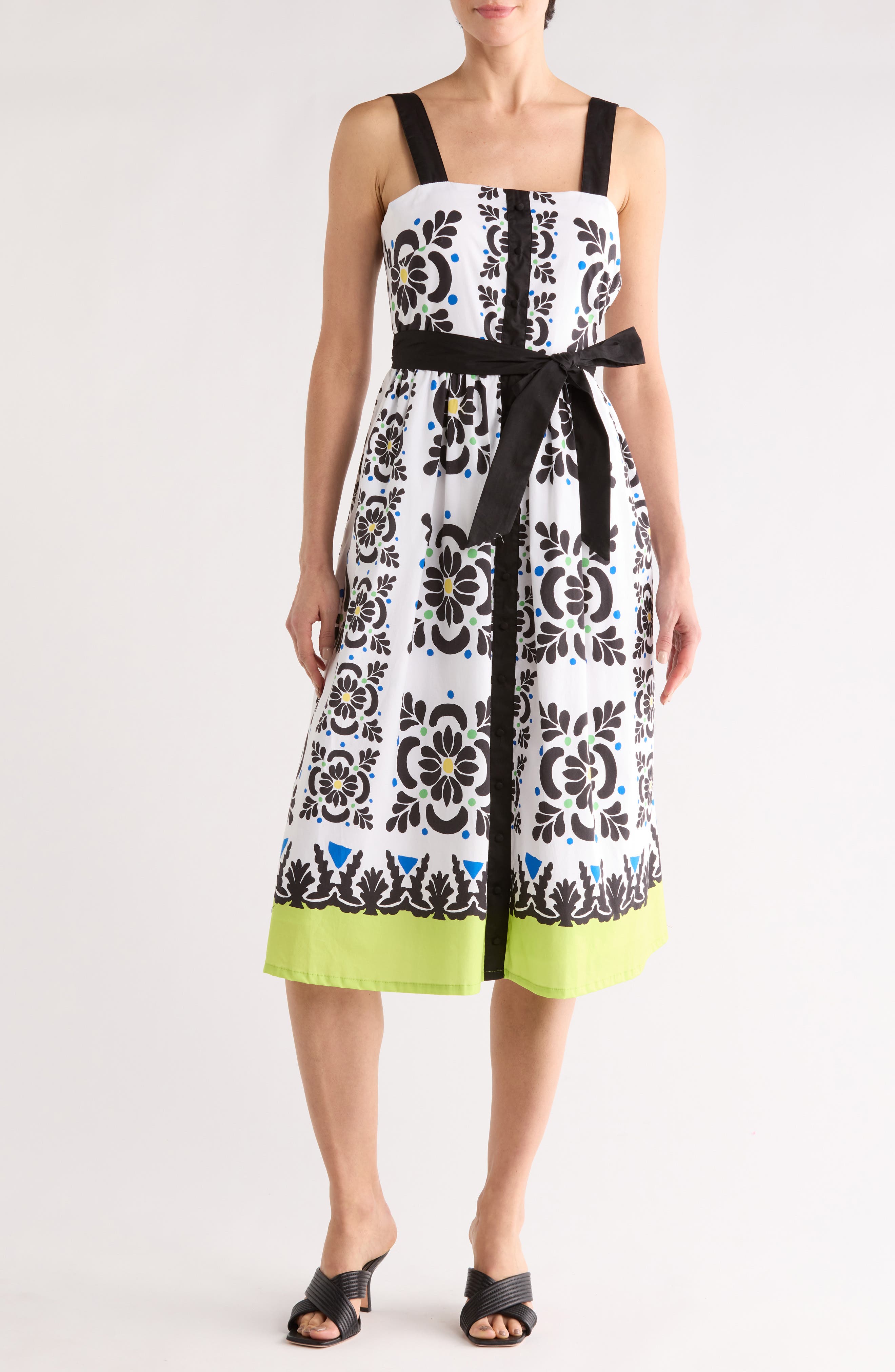 T Tahari Square Neck Sleeveless Fit & Flare Dress