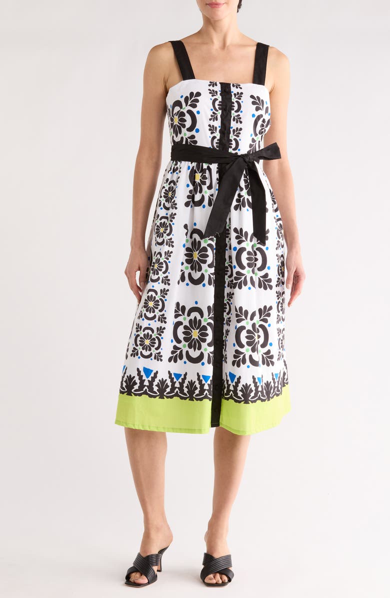 T Tahari Square Neck Sleeveless Fit & Flare Dress, Main, color, Island Dream Print